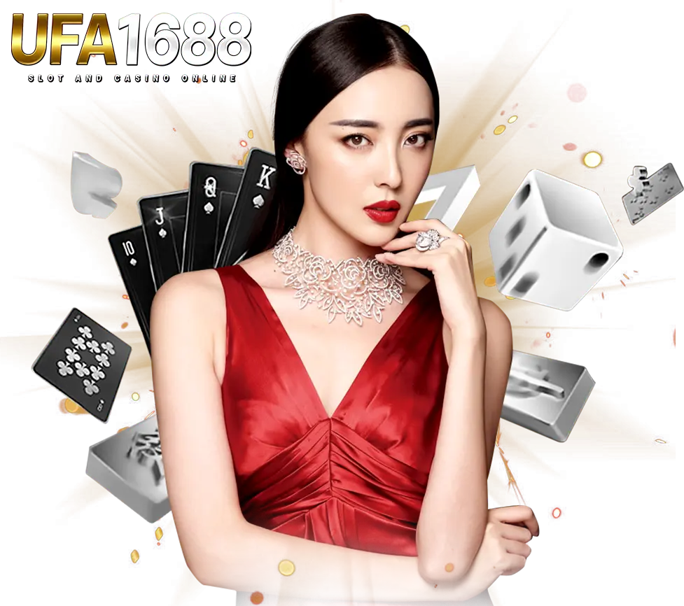 UFA1688 คาสิโนออนไลน์ ดีลเลอร์สาวชุดแดง พร้อมไพ่และลูกเต๋า บริการครบวงจร