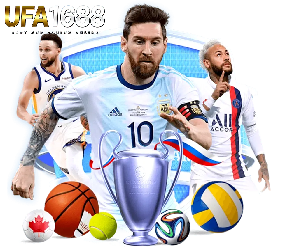 UFA1688 กีฬา รวมดารานักกีฬา Messi Neymar Curry พร้อมถ้วยแชมป์และลูกกีฬาแบบครบวงจร
